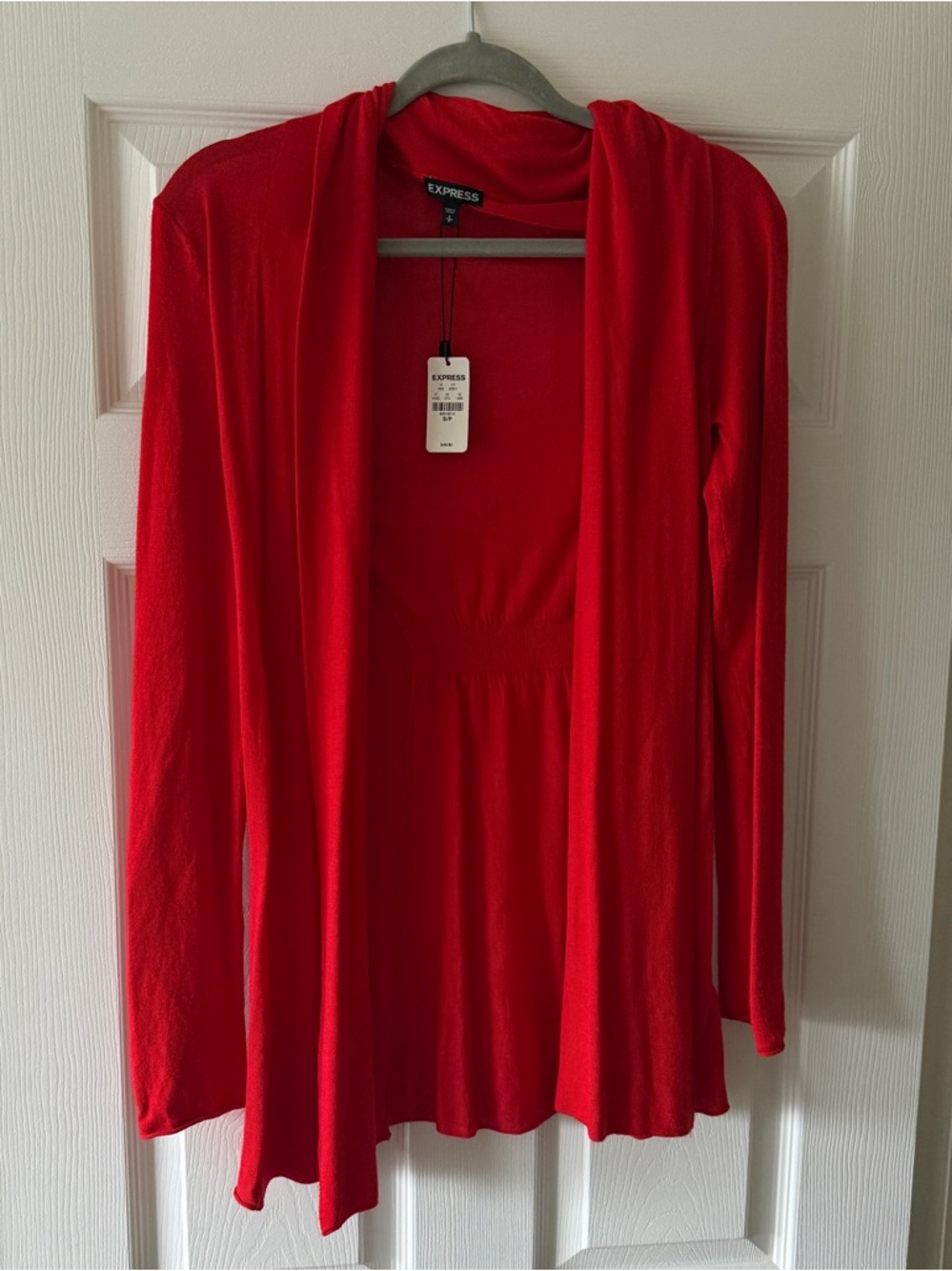 Express Red Draped Open Cardigan